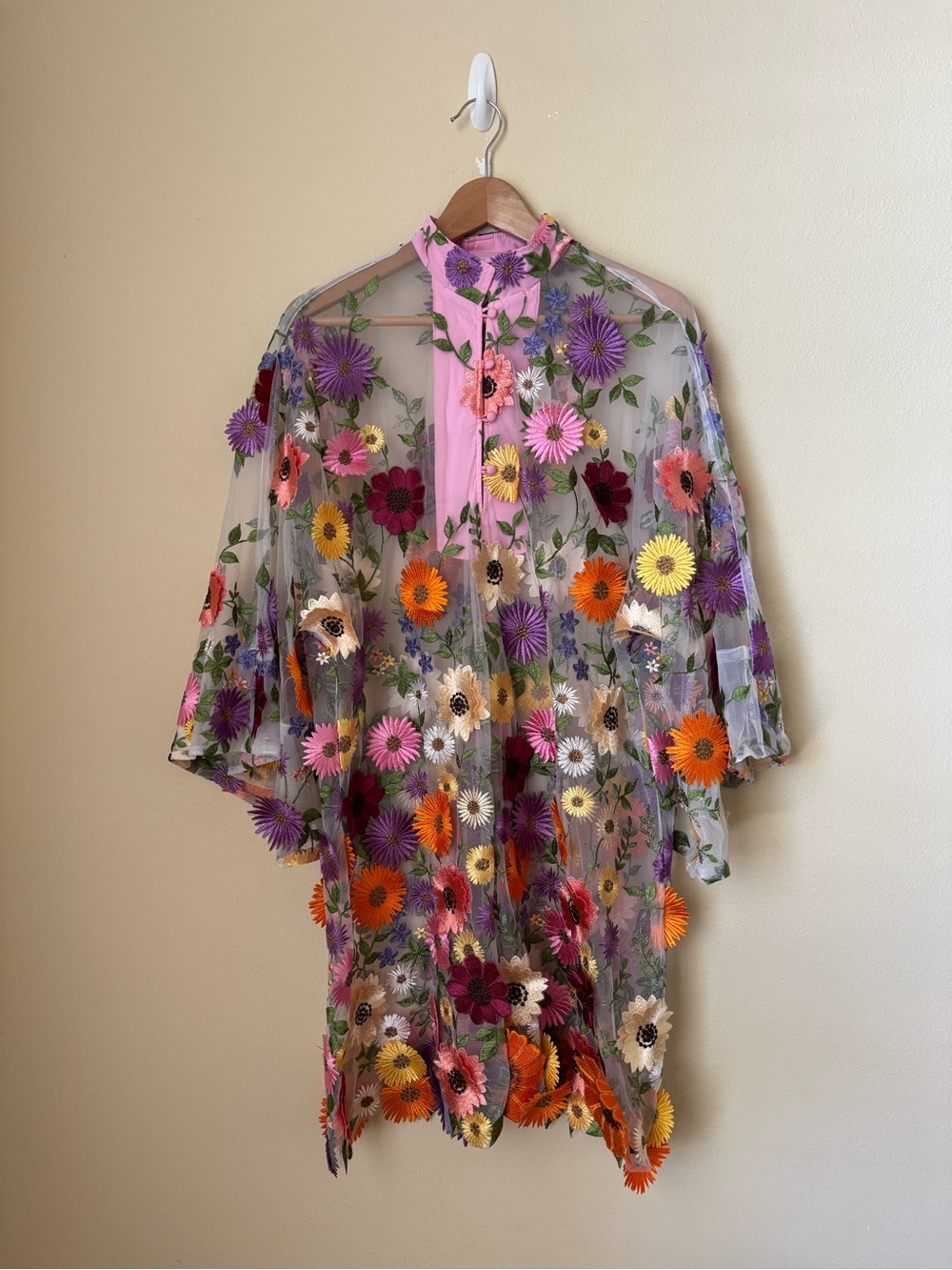 La Vie Style House New Garden Party 3D Floral Mini Caftan Dress Multicolor OS